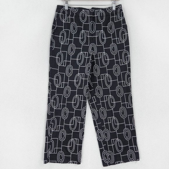 Talbots Pants Womens 10 Black White Embroidered Vintage High Waist Straight Leg - Picture 1 of 12
